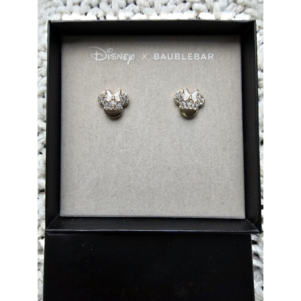 NWT Disney X Baublebar Minnie Mouse Clear Crystal Ears Gold Stud Small Earrings